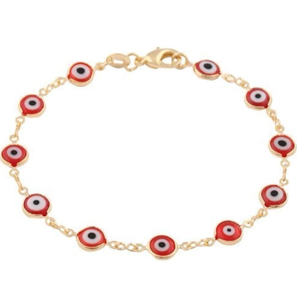 GOLD PLATED 18K RED MURANO EVIL EYE BRACELET FOR GOOD LUCK AND PROTECTION